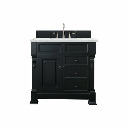 JAMES MARTIN VANITIES Brookfield 36in Single Vanity, Antique Black w/ 3 CM Ethereal Noctis Quartz Top 147-114-5536-3ENC